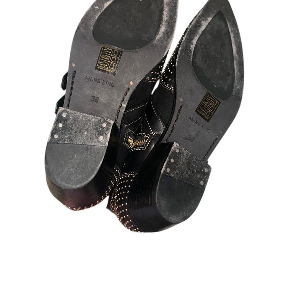 ANINE BING CHARLIE WOMENS 38 Black‎ and Gold Studded Ankle Boots leather - Picture 9 of 12